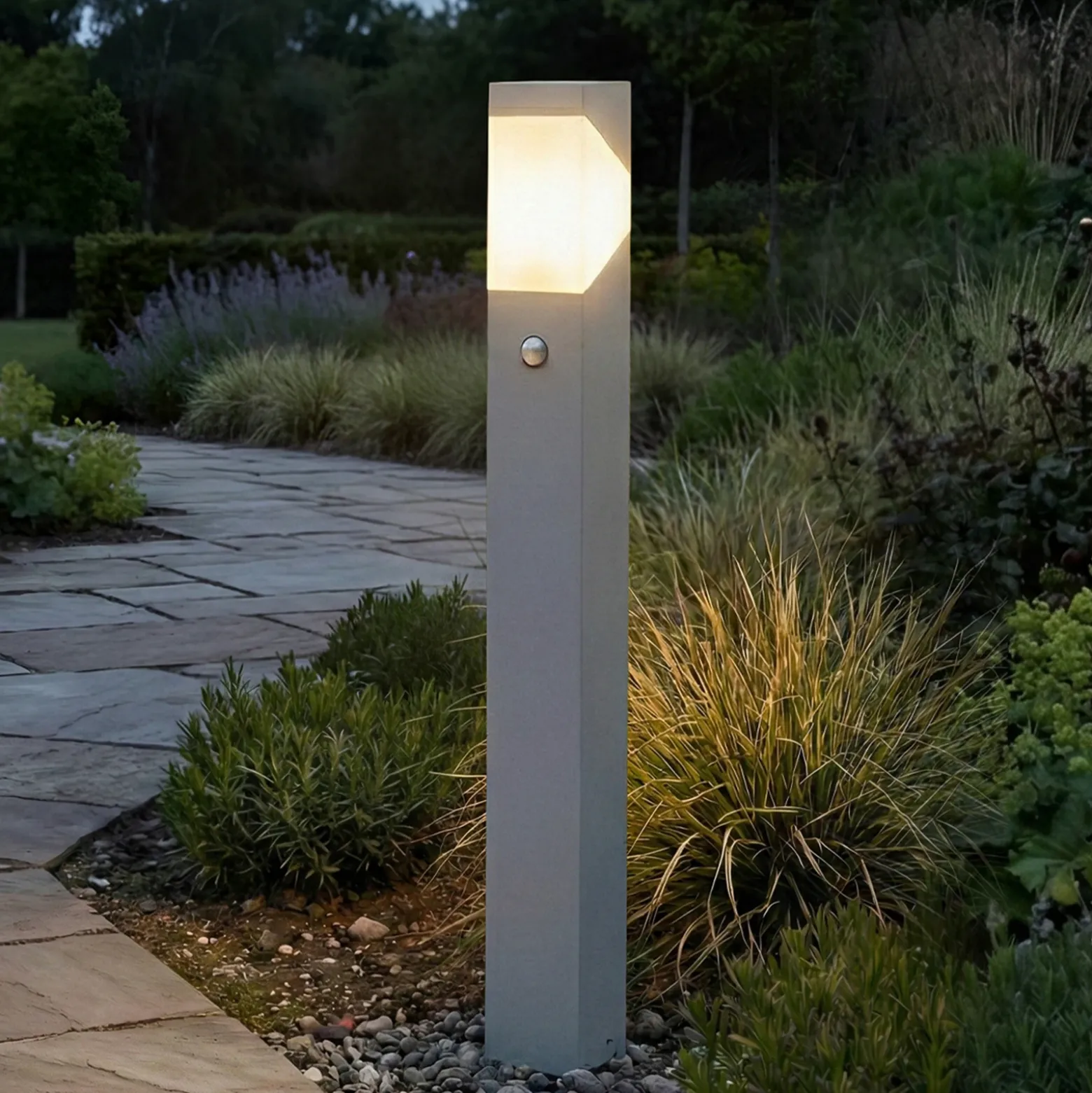 Bolardo luminoso Lucande Kiran, 100 cm, con sensor, gris claro, IP44