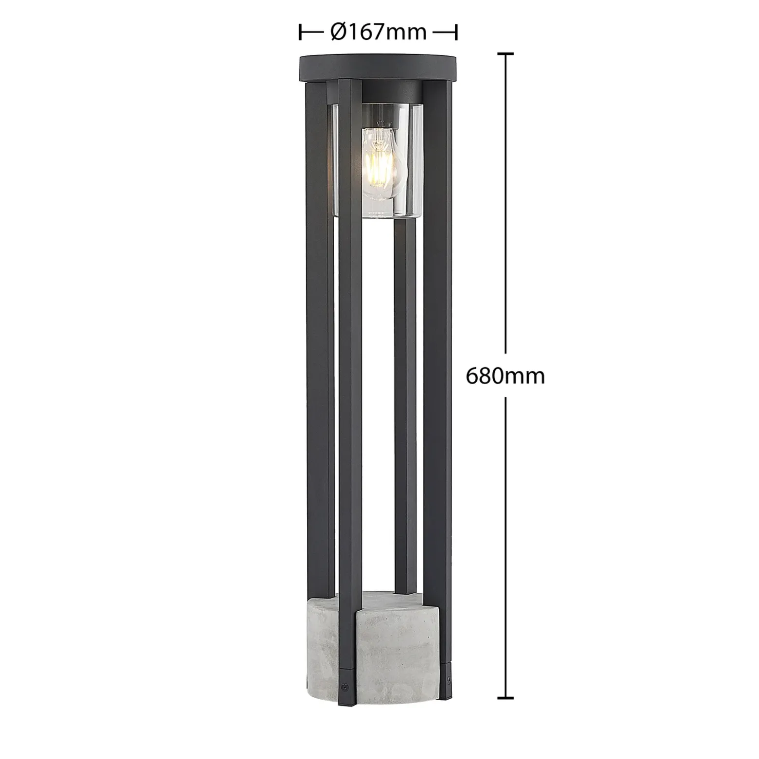 Bolardo luminoso Lucande Overa, gris, metal, 68 cm, IP44, E27