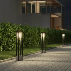 Bolardo luminoso Lucande Overa, gris, metal, 68 cm, IP44, E27