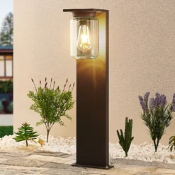 Bolardo luminoso Lucande Semka, 65 cm, antracita, cristal, aluminio