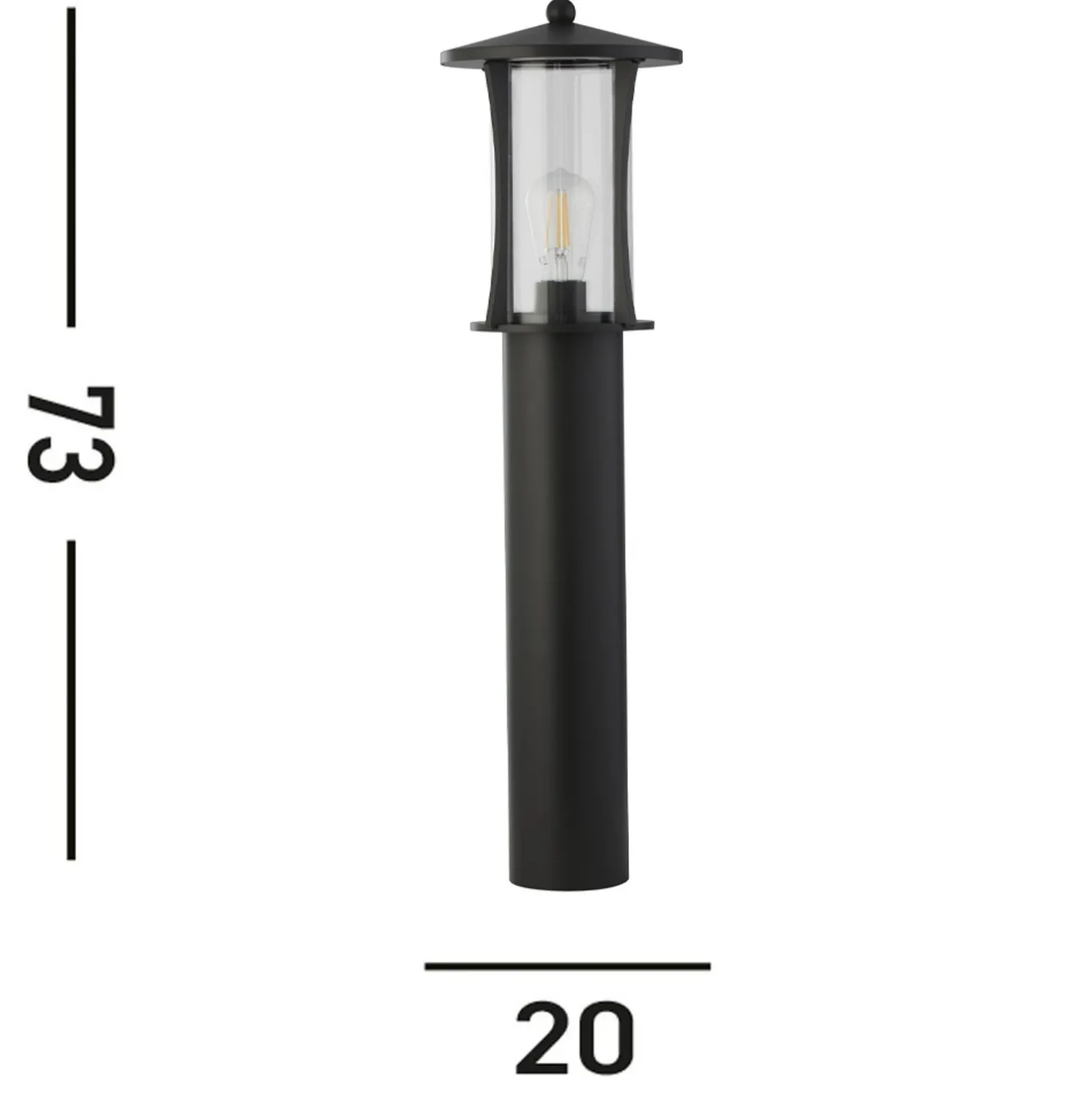 Bolardo luminoso Pagoda, IP44, negro, altura 73 cm, metal