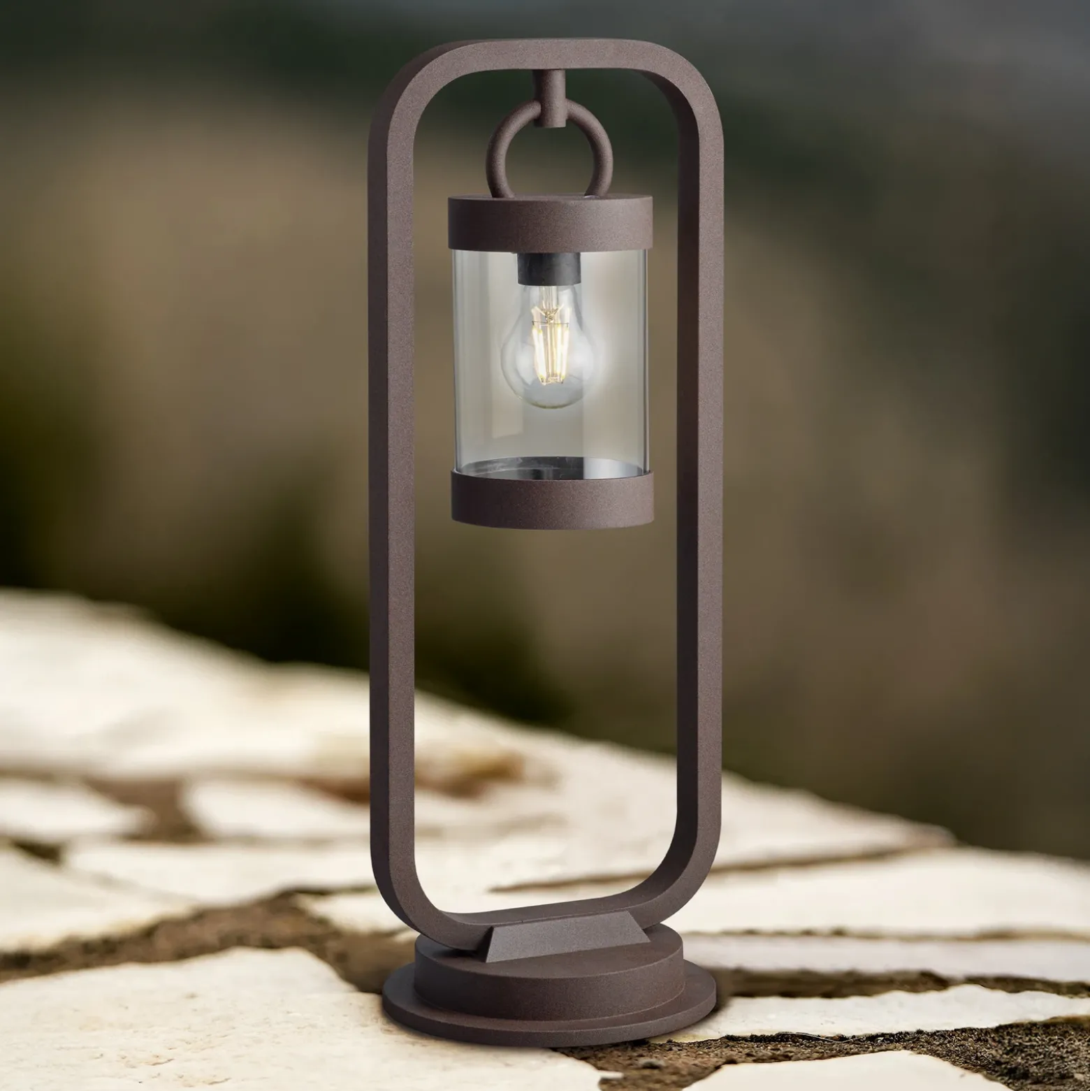 Bolardo luminoso SAMBESI, color óxido, altura 60 cm, metal, IP44