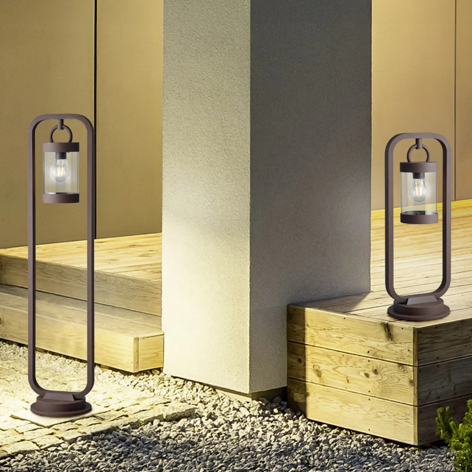 Bolardo luminoso SAMBESI, color óxido, altura 100 cm, metal, IP44