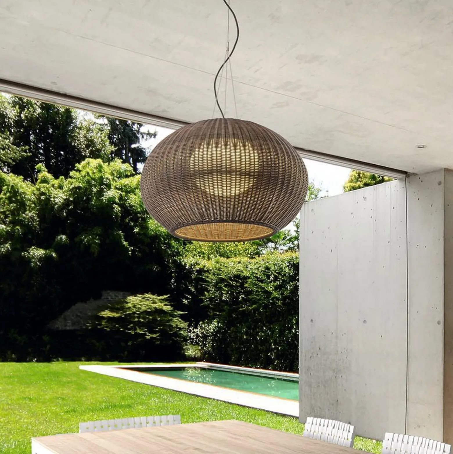Bover Lámpara colgante exterior Garota, marrón grafito/marrón Ø 72 cm