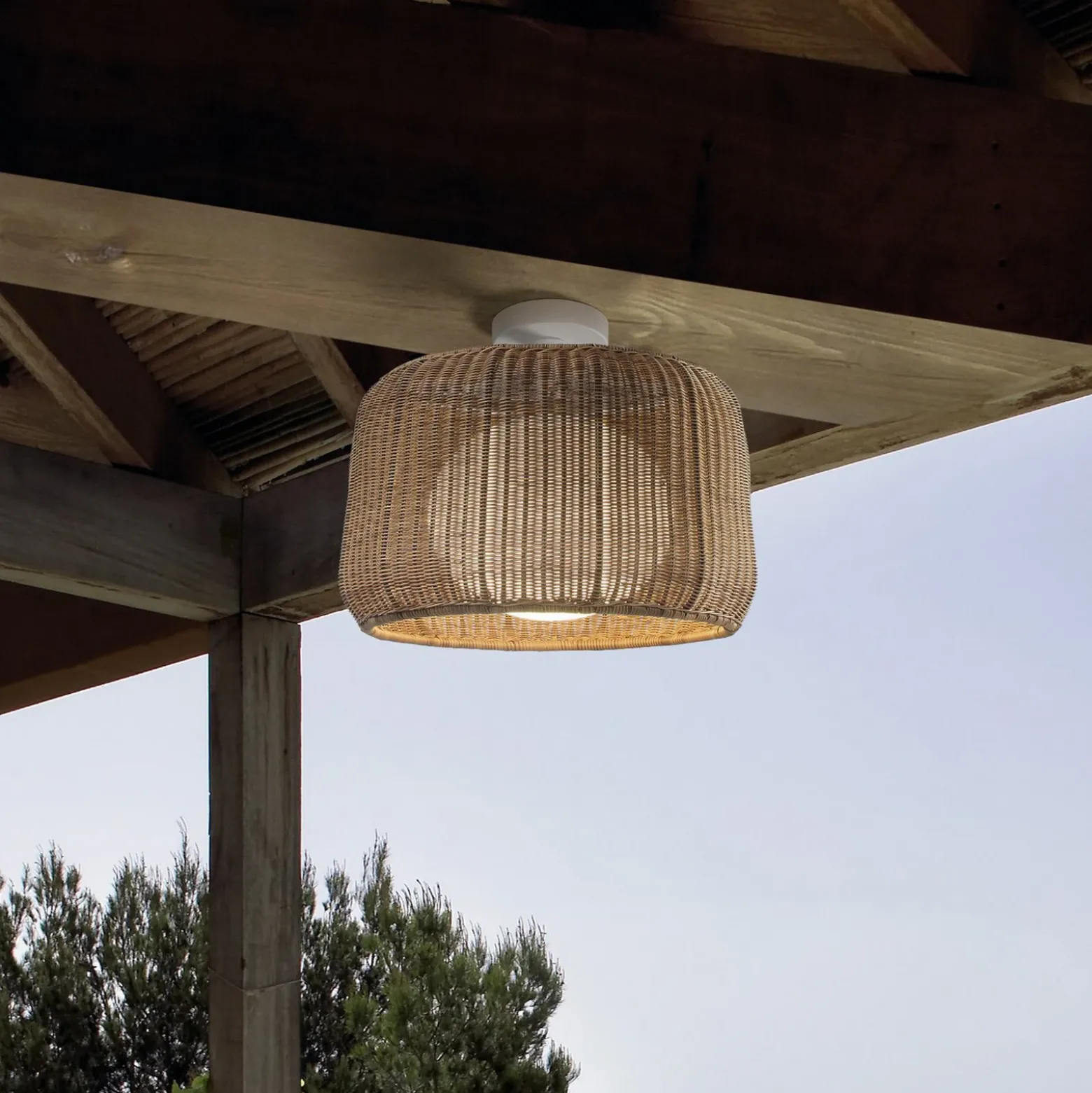 Bover lámpara de techo para exterior Fora, blanco natural/beige, Ø 50 cm