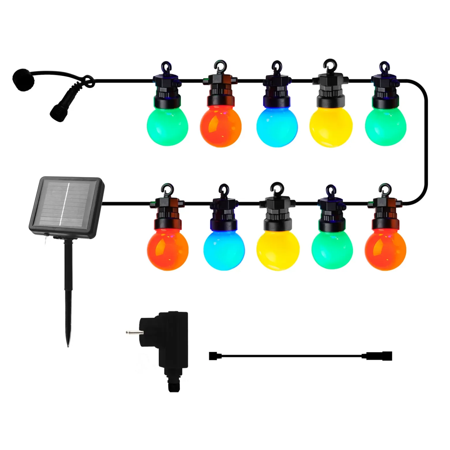 Cadena de luces LED Lucas, kit de inicio multicolor, 10 luces, solar/enchufable