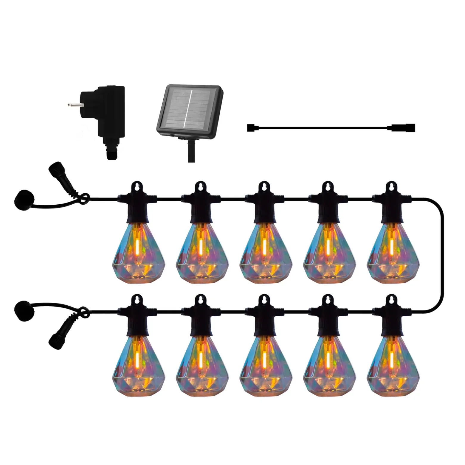 Cadena de luces LED Marcus transparente, kit de inicio, 3 m, solar/enchufe