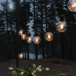 Cadena de luces LED solar para fiestas, 7 W, color ámbar, IP44, 1800 K