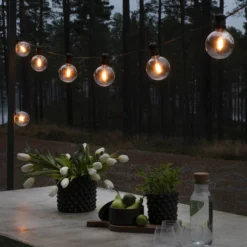 Cadena de luces LED solar para fiestas, 7 W, color ámbar, IP44, 1800 K