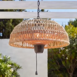 Calefactor colgante Calenza de Lucande, color beige, Ø 50 cm, 1.500 W