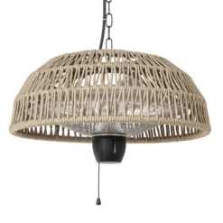 Calefactor colgante Calenza de Lucande, color beige, Ø 50 cm, 1.500 W