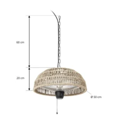 Calefactor colgante Calenza de Lucande, color beige, Ø 50 cm, 1.500 W
