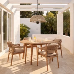 Calefactor colgante Calenza de Lucande, color beige, Ø 50 cm, 1.500 W