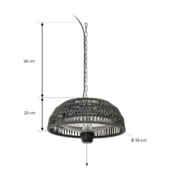 Calefactor colgante Lucande Calenza, negro, Ø 50 cm, 1.500 W