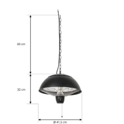 Calefactor colgante Lucande Theriona, negro, Ø 42 cm, IP24