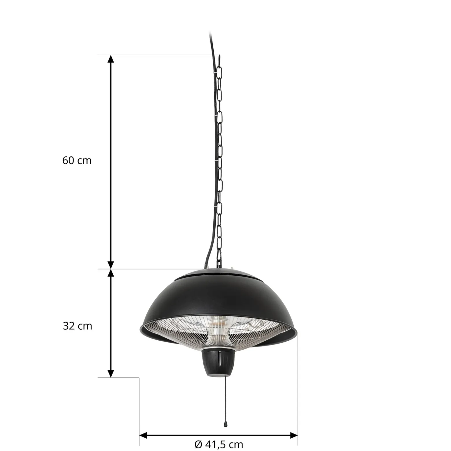 Calefactor colgante Lucande Theriona, negro, Ø 42 cm, IP24