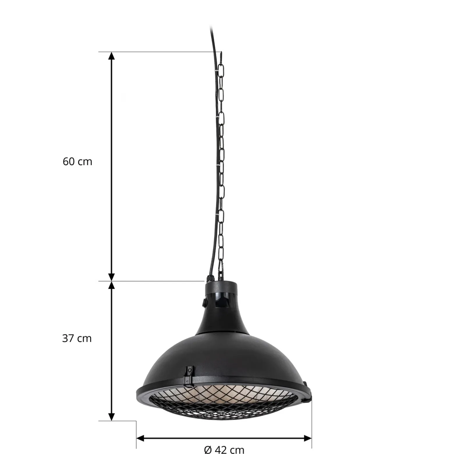 Calefactor colgante Lucande Ormio, negro, Ø 43 cm, IP44