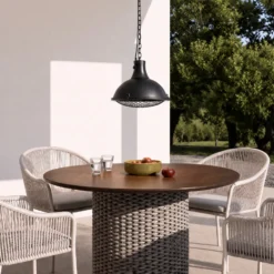 Calefactor colgante Lucande Ormio, negro, Ø 43 cm, IP44