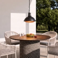 Calefactor colgante Lucande Ormio, negro, Ø 43 cm, IP44