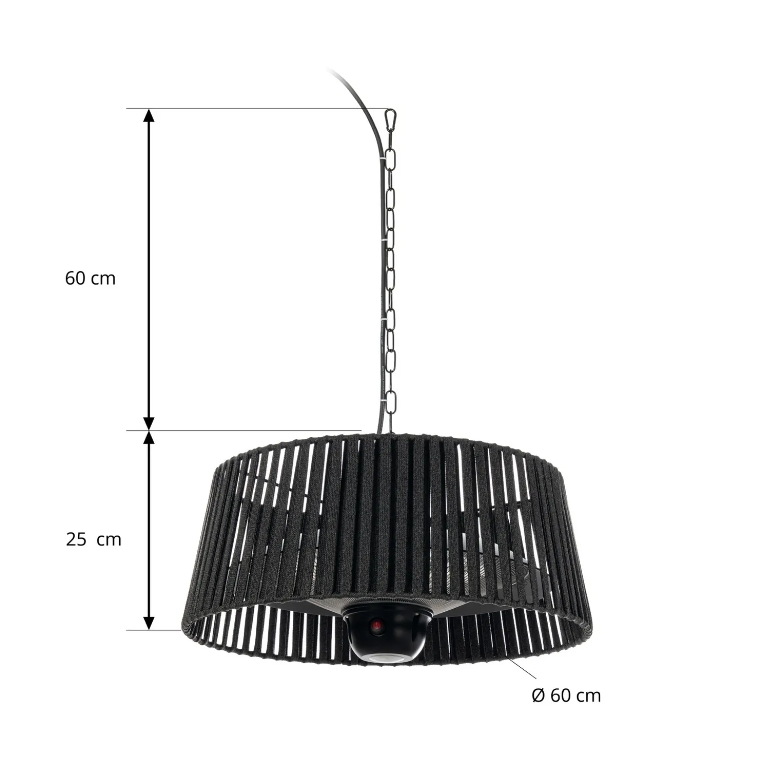 Calefactor colgante Lucande Pyravo, negro, aluminio, Ø 60 cm