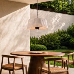 Calefactor colgante Lucande Pyravo, beige, aluminio, Ø 60 cm