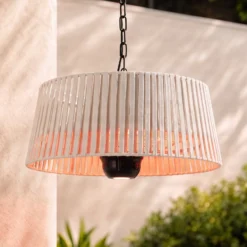 Calefactor colgante Lucande Pyravo, beige, aluminio, Ø 60 cm