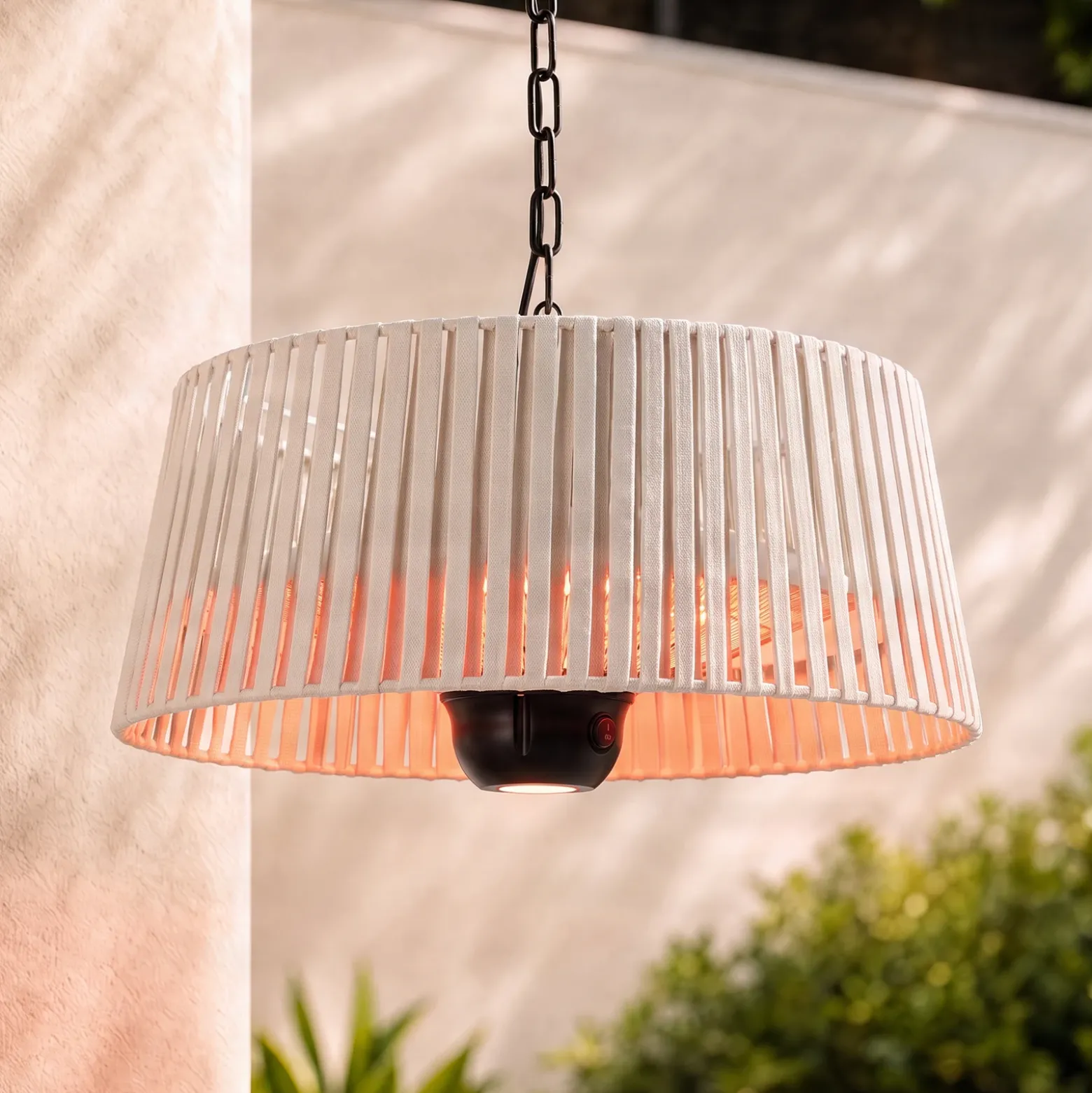 Calefactor colgante Lucande Pyravo, beige, aluminio, Ø 60 cm