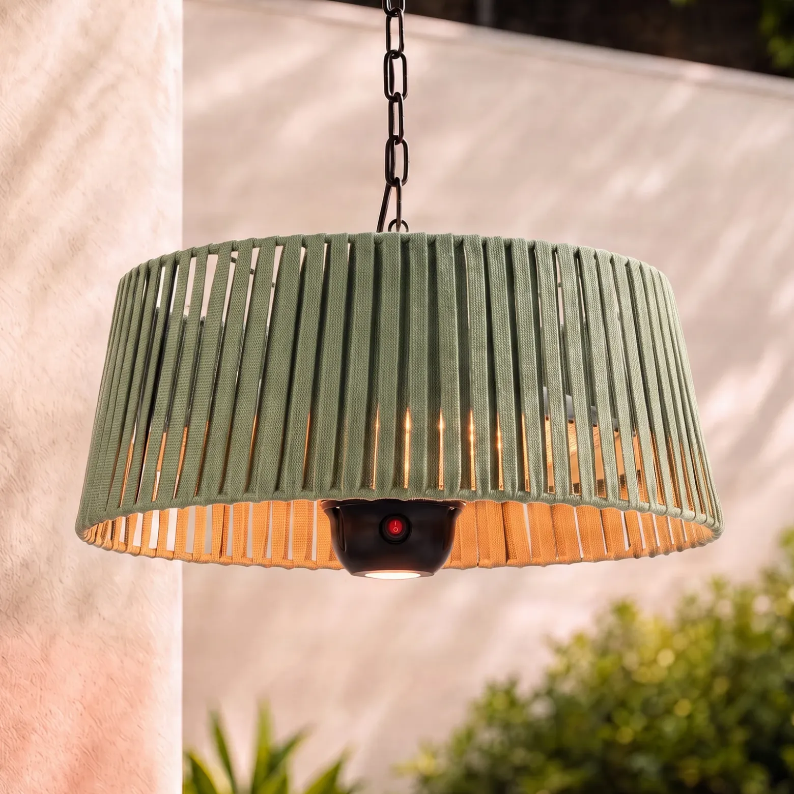 Calentador colgante Lucande Pyravo, verde, aluminio, Ø 60 cm