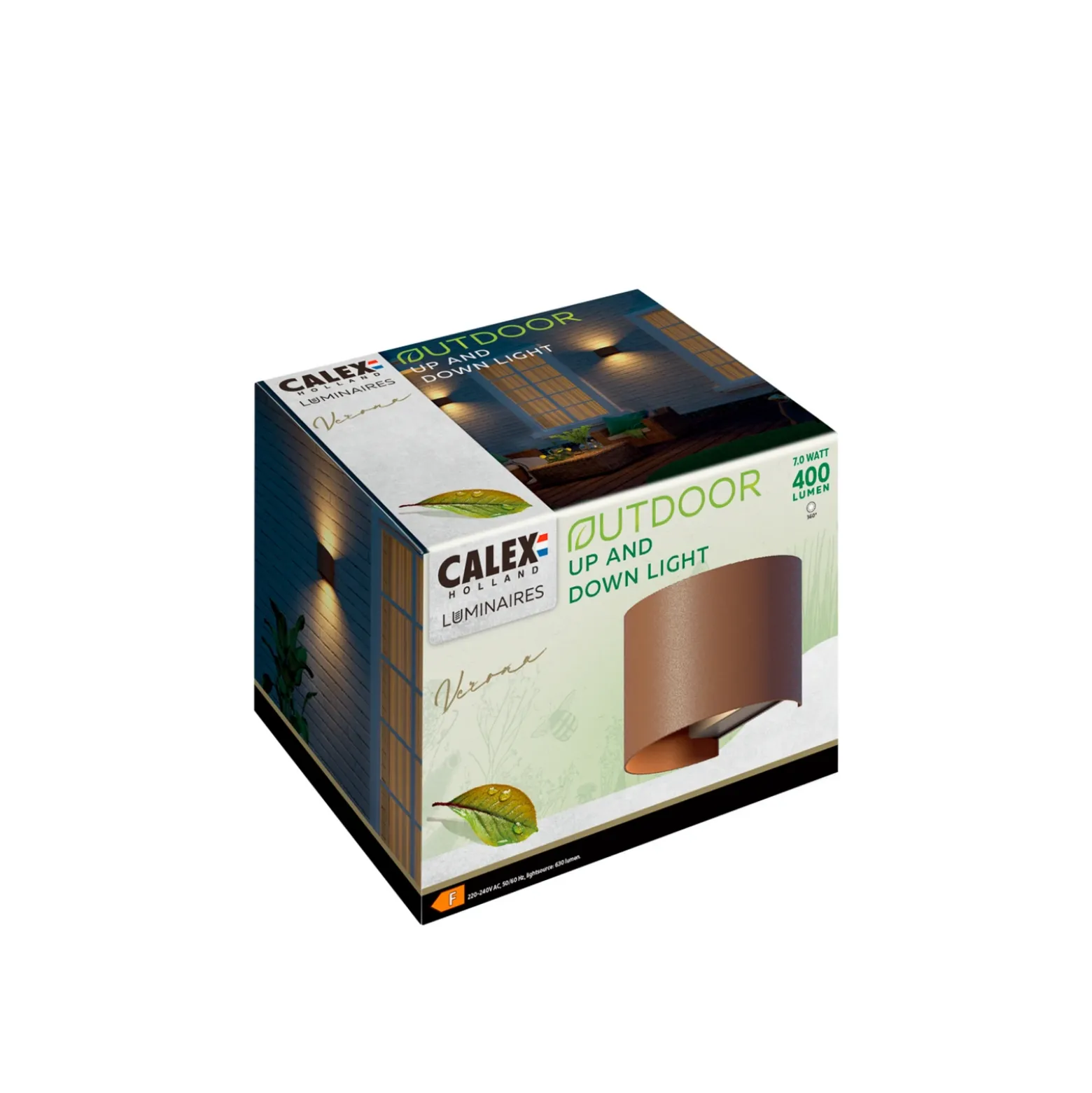 Calex Aplique LED para exterior ovalado, arriba/abajo, altura 10 cm, marrón