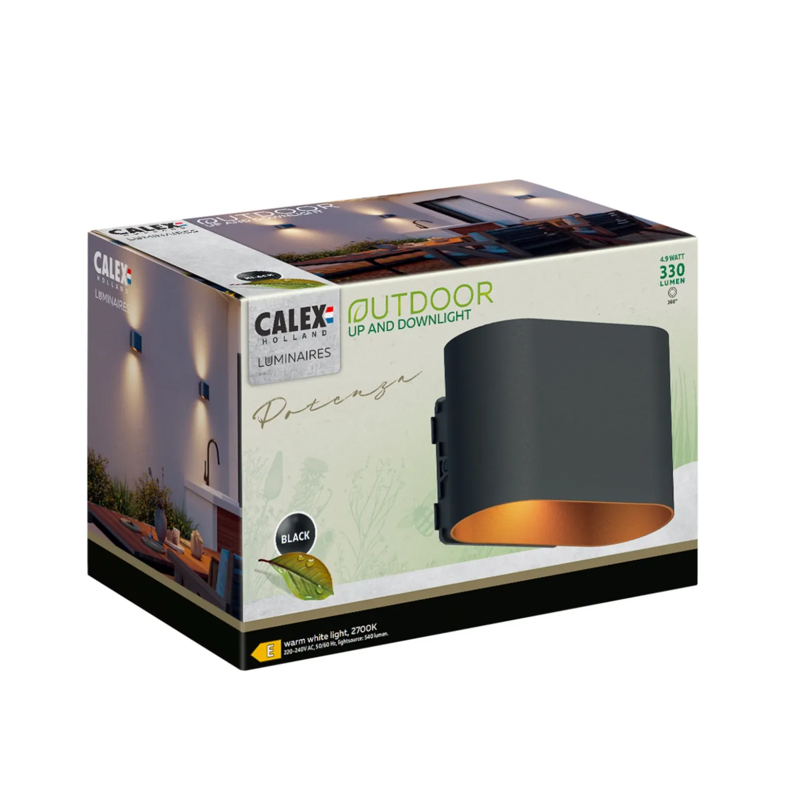 Calex Aplique LED para exterior Potenza up/down, IP44, negro/dorado