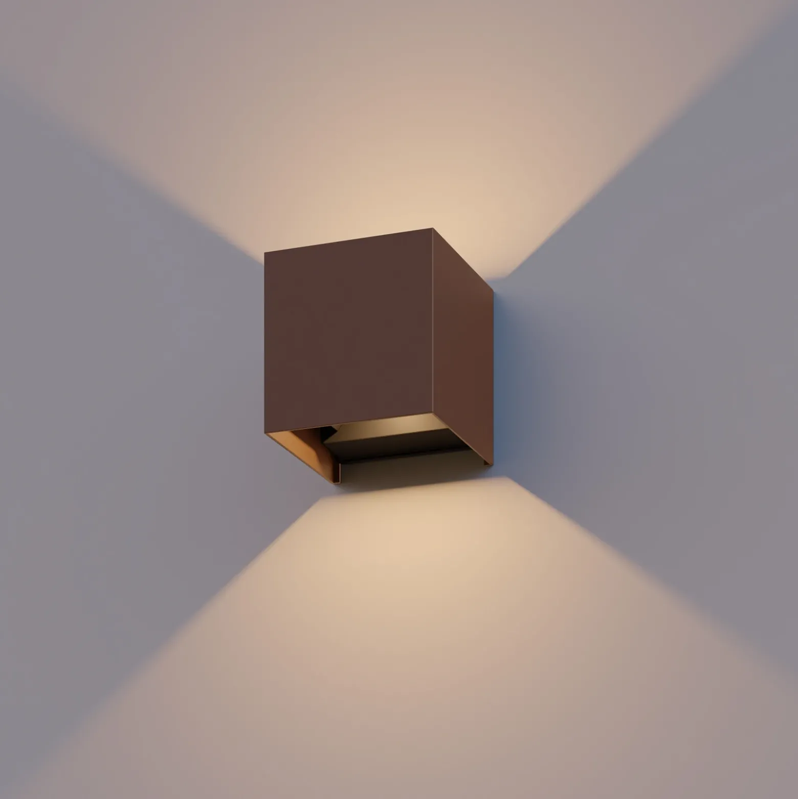 Calex Aplique LED para exterior Cube, arriba/abajo, altura 10 cm, marrón óxido