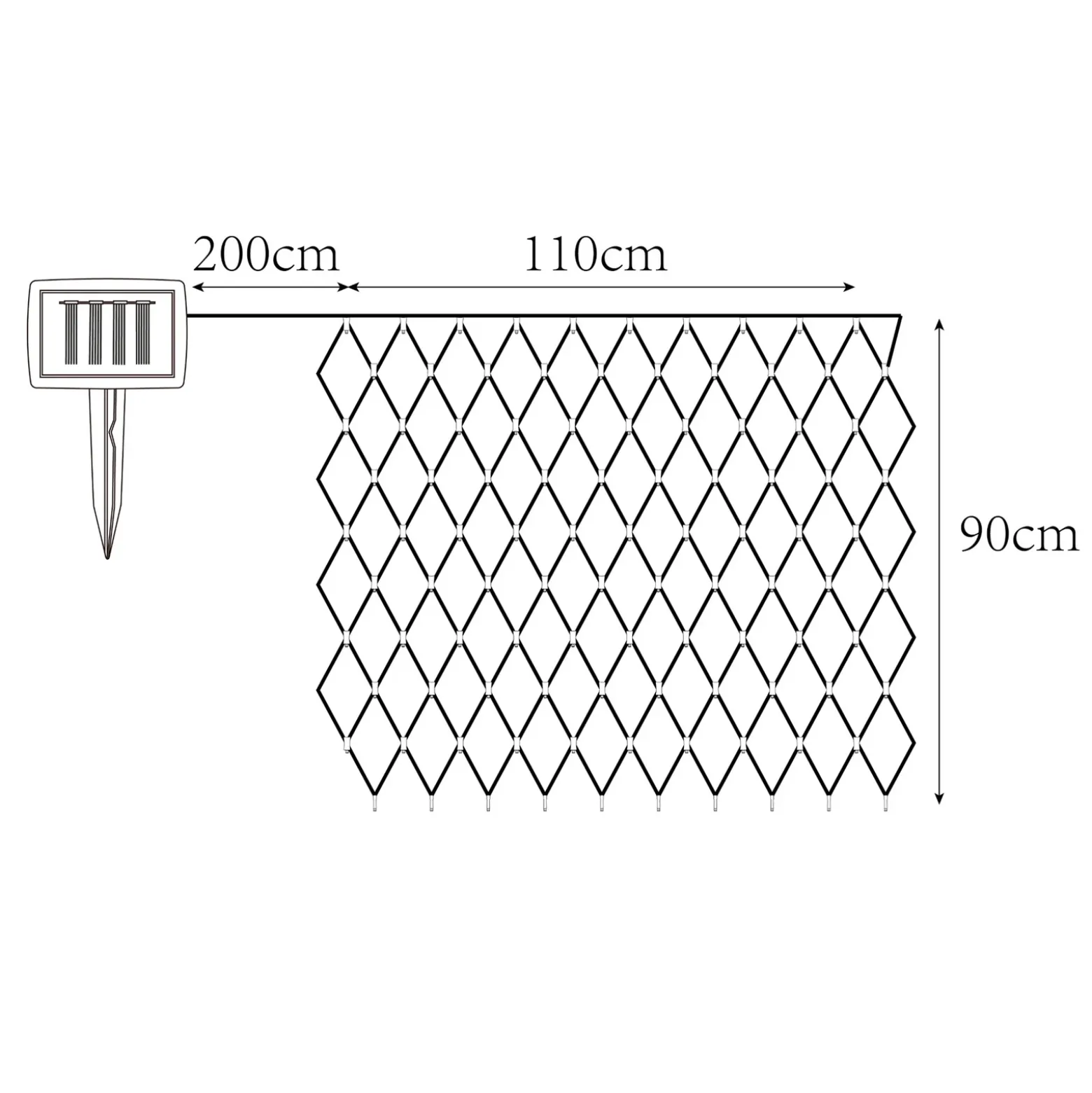 Cortina de luces LED solar IP44, 110 x 90 cm, 100 luces