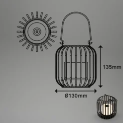 De mesa LED batería 7279 IP44 cesta de metal negro