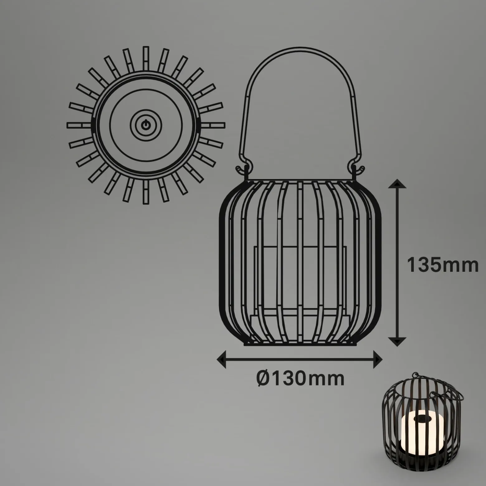 De mesa LED batería 7279 IP44 cesta de metal negro