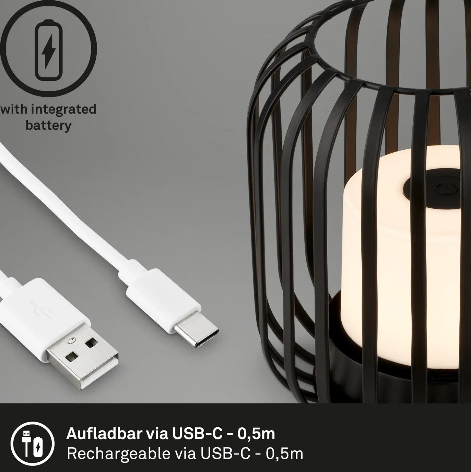 De mesa LED batería 7279 IP44 cesta de metal negro