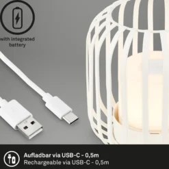 De mesa LED batería 7279 IP44 cesta metal blanco