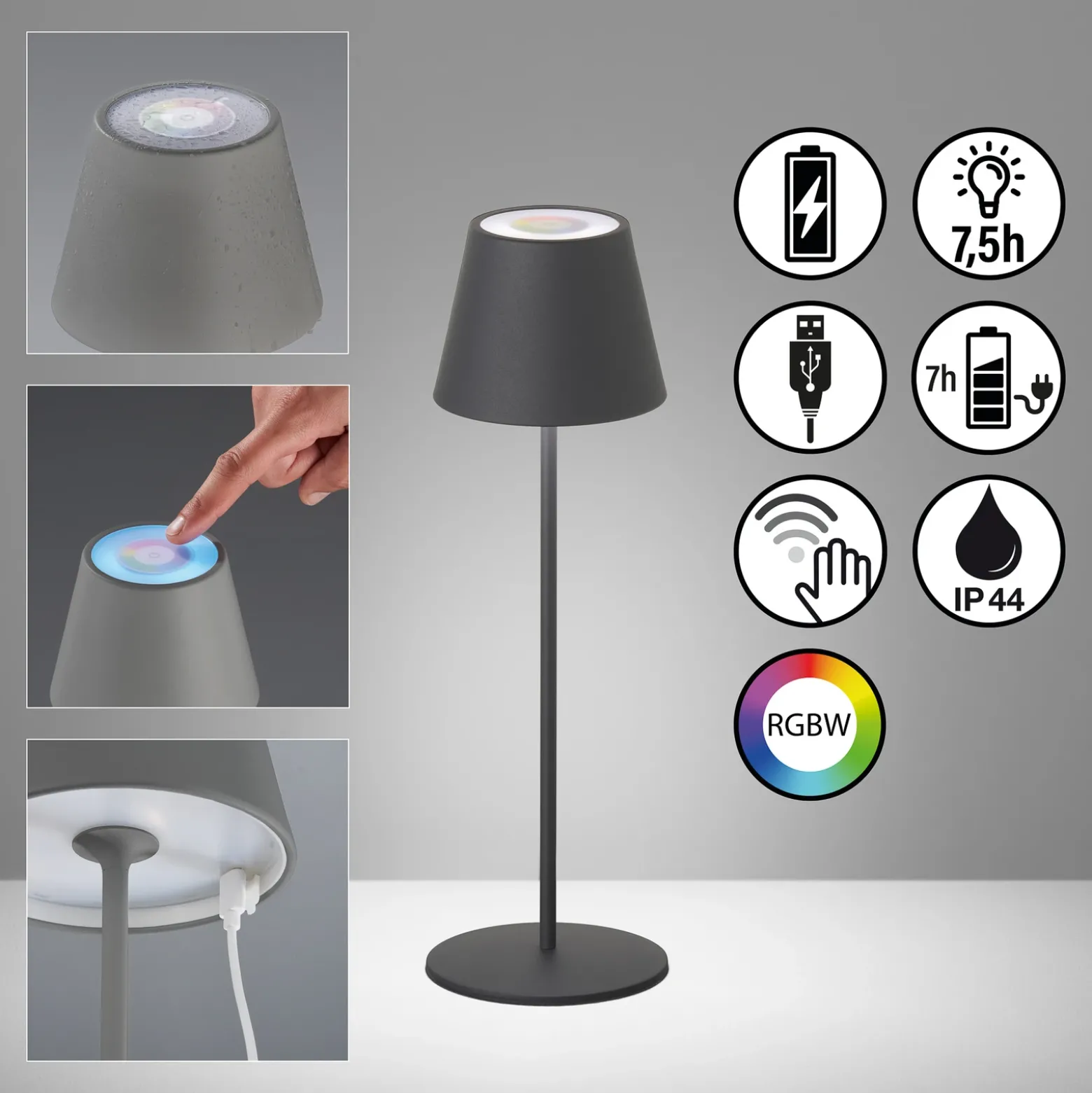De mesa LED Cosenza batería RGBW gris arena