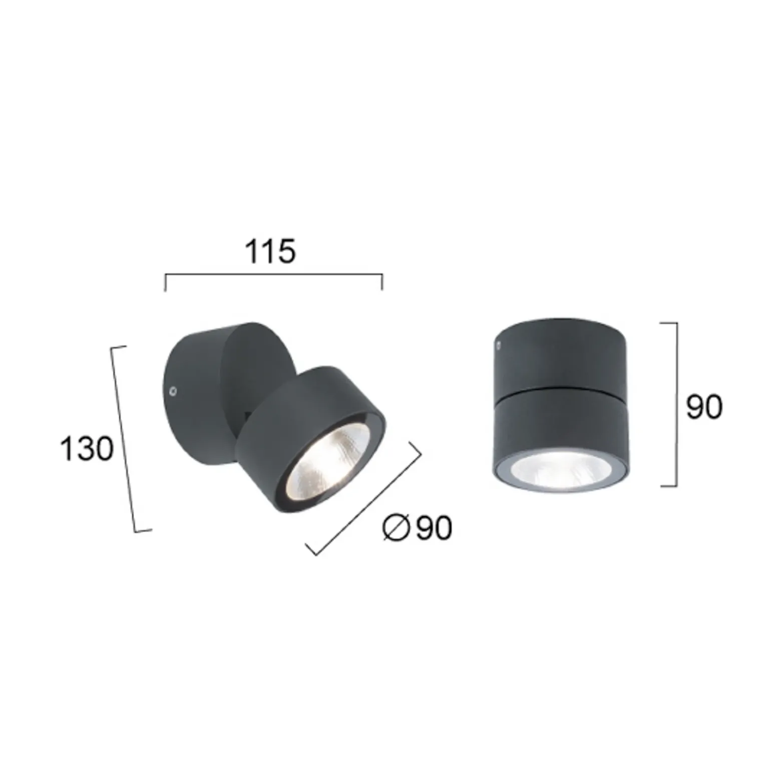 Downlight LED exterior Andria, gris oscuro, Ø 9 cm, metal