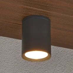 Downlight Lucande Minna, antracita, 14 cm, IP54, E27