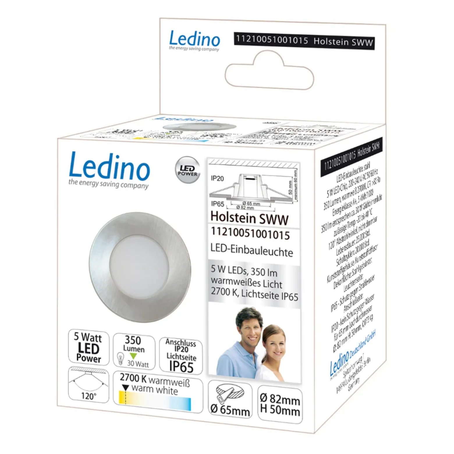 Empotrada LED Holstein IP65, 116° rígido, acero