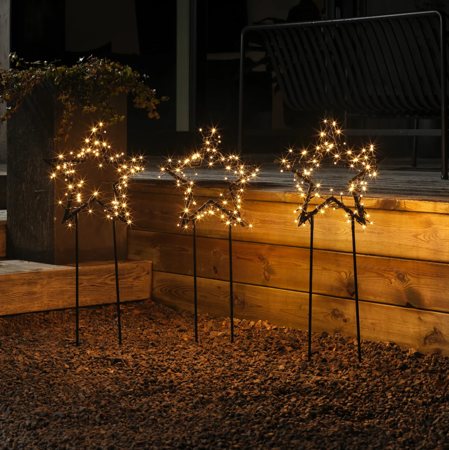 Estrella metálica LED picas de tierra 3 ud, IP44