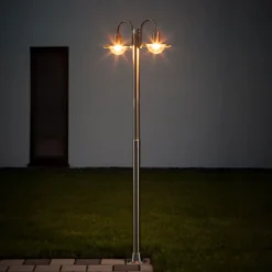 Farola Lindby Damion, 200 cm, 2 luces, E27, IP44