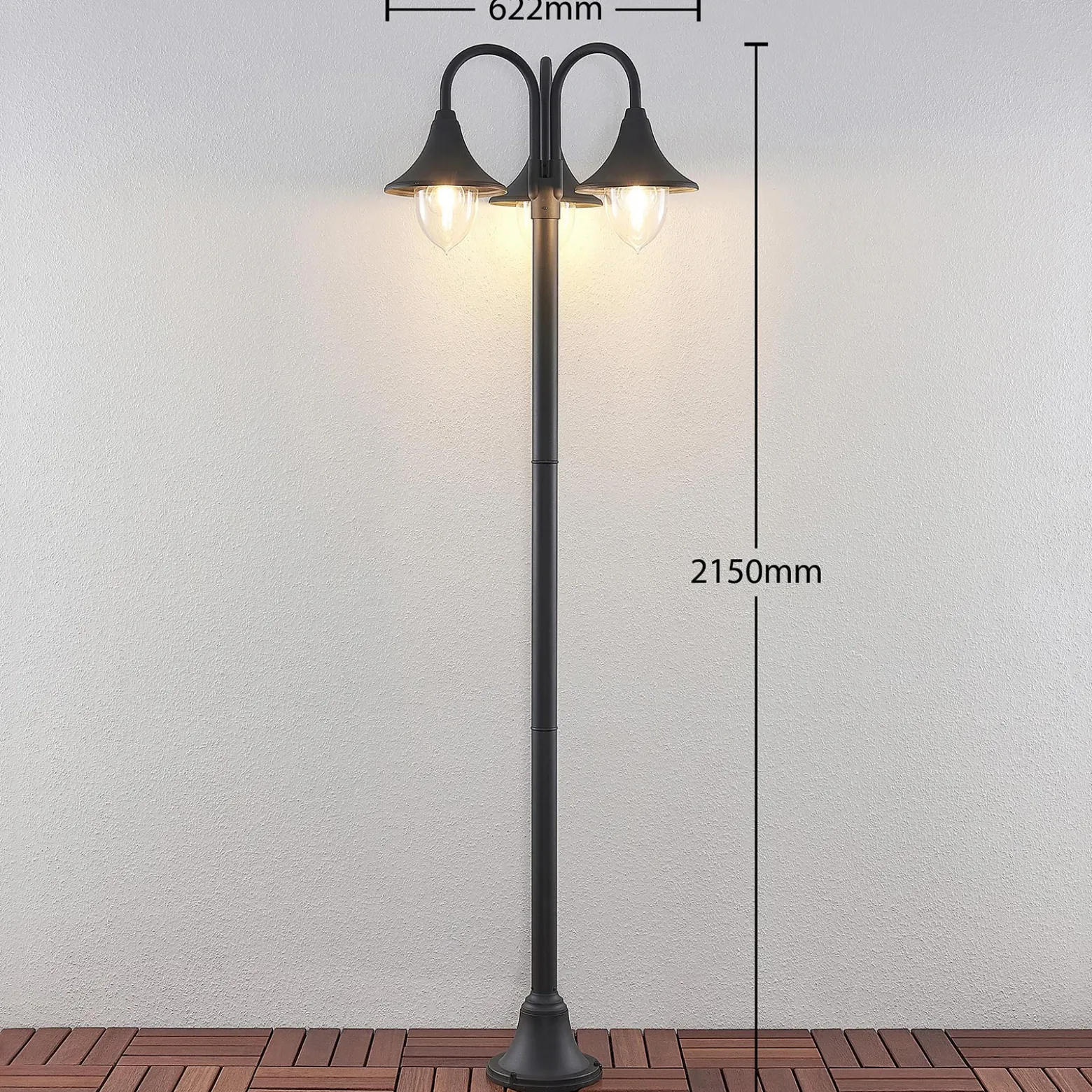 Farola Lindby Edric, altura 215 cm, antracita, aluminio