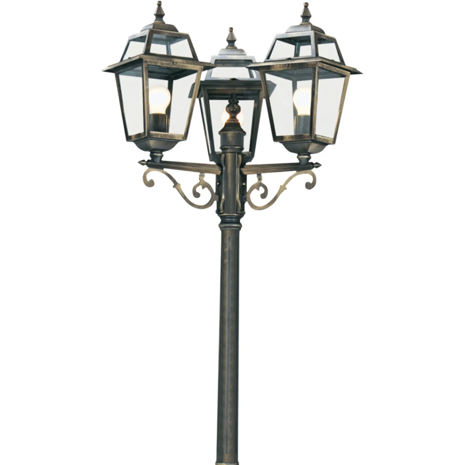 Farola New Orleans, negro-oro, 3 luces