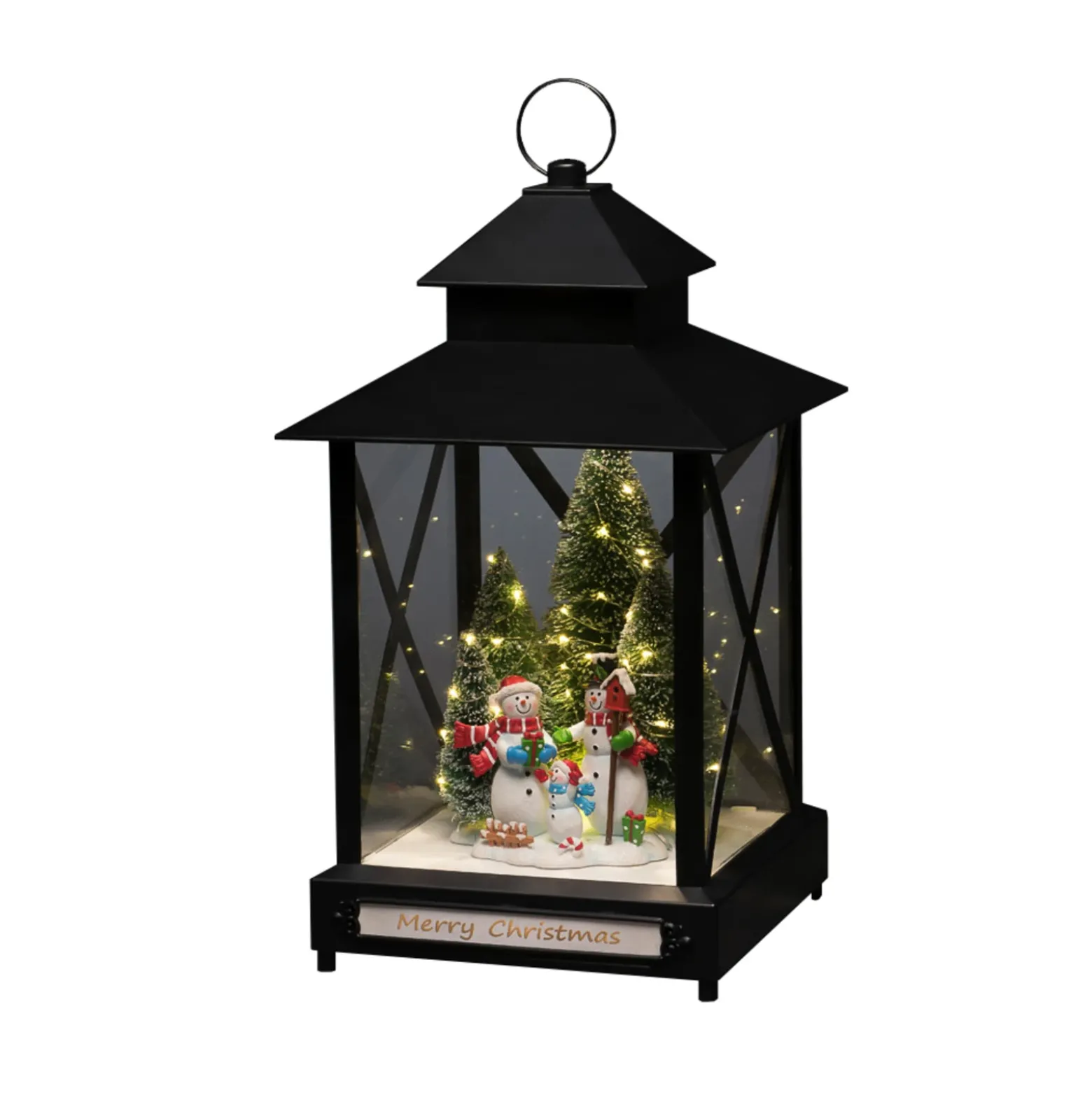Farol LED decorativo Muñecos nieve negro IP44 42cm
