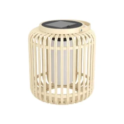Farol LED solar Marliano, altura 24 cm, madera clara, madera