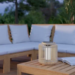 Farol LED solar Marliano, altura 24 cm, madera clara, madera