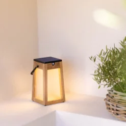 Farol solar LED Tecka portátil, teca 25 cm