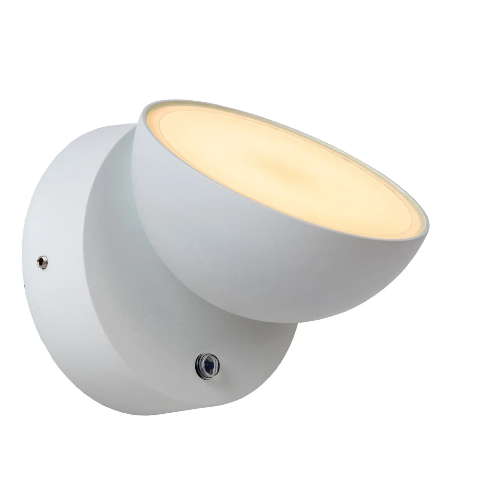 Finn aplique de pared LED, blanco, metal, IP54, sensor día/noche