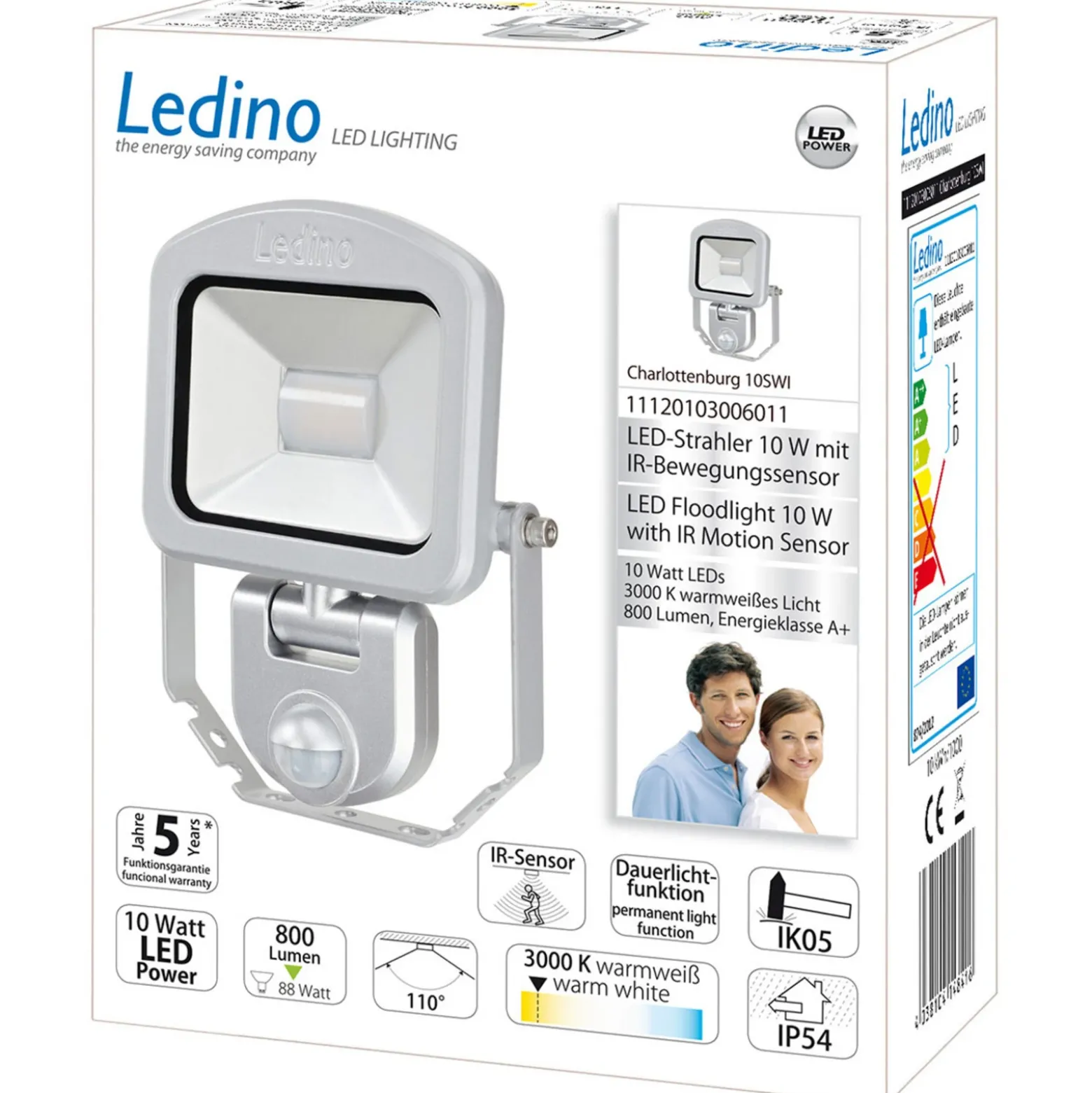 Foco Charlottenburg sensor plata 10W 3.000K